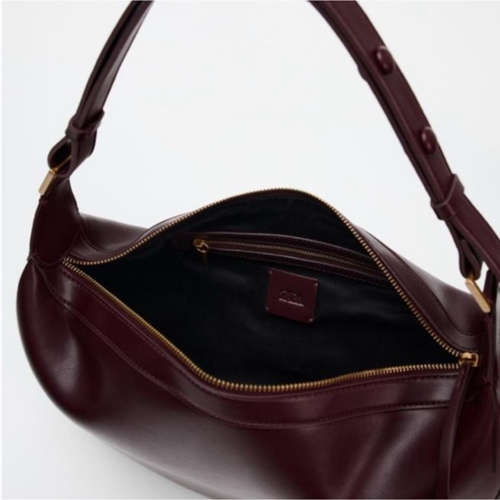 Zara Crescent Half Moon Burgundy Hobo Bag - Picture 3 of 10